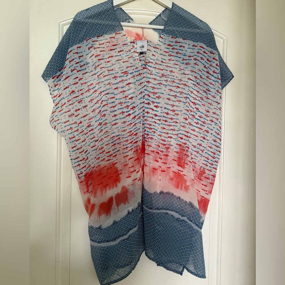 CAbi Blue White and Red Printed Swim Coverup